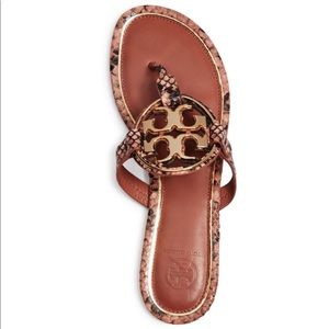 NIB Tory Burch Metal Logo Miller Sandals 6.5